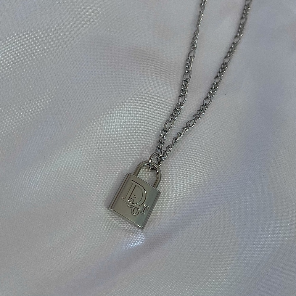 DIOR AUTHENTIC SILVER REPURPOSED PADLOCK NECKLACE